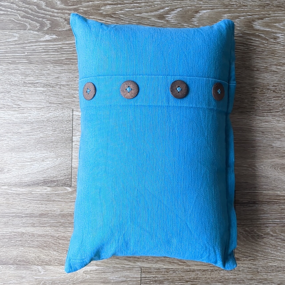 World Market Turquoise Lumbar Throw Pillow 4 Button with Zipper 14x18